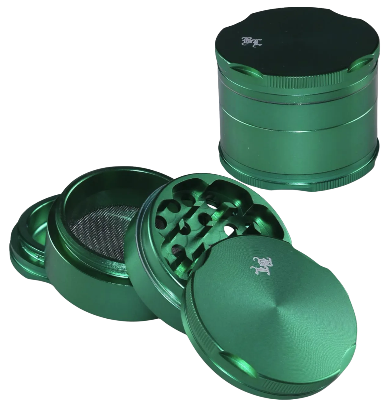 4-teiliger Black Leaf New Edge Alu Grinder in der Farbe Aquamarin-Türkis mit ergonomischem Kantendesign bei MAGU.