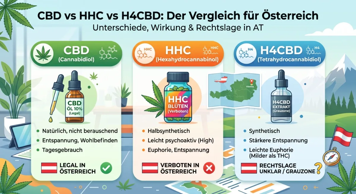 CBD vs HHC vs H4CBD: Unterschiede, Wirkung & Rechtslage in Österreich